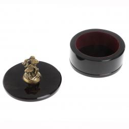 Шкатулка круглая "Две рыбки" из черного обсидиана 7,5х7,5х8 см