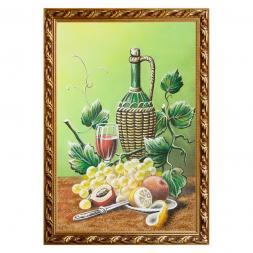 Натюрморт "Фрукты с бутылкой вина" багет 46х66 см, каменная крошка