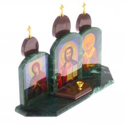 Икона "Триптих" камень змеевик, лемезит 33,5х9,5х24 см