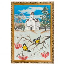 Картина "Зимняя церковь" багет 46х66 см, каменная крошка