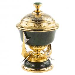 Икорница из нефрита "Две стерлядки" Златоуст