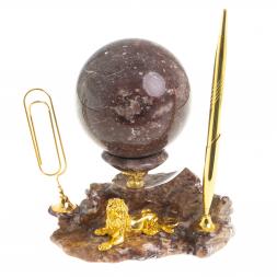 Письменный прибор "Лев у скалы" с шаром антистресс из камня