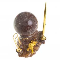 Письменный прибор "Лев у скалы" с шаром антистресс из камня