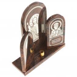 Икона триптих большая "Спаситель, Матрона, Николай" камень обсидиан