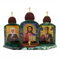 Икона "Триптих" змеевик, лемезит 33,5х9,5х24 см