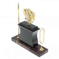 Настольный набор с ручкой и скрепкой "Герб" из яшмы