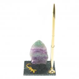 Подставка под ручку "Скала и ящерица" флюорит змеевик