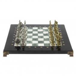 Шахматы "Троянская война" из мрамора и змеевика доска 28х28 см