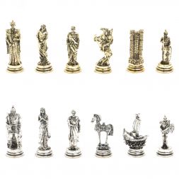 Шахматы "Троянская война" из мрамора и змеевика доска 28х28 см