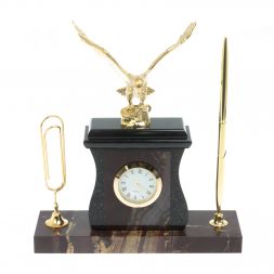 Настольный набор с ручкой и скрепкой "Орел" из яшмы