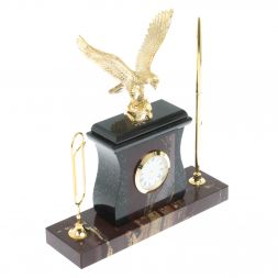 Настольный набор с ручкой и скрепкой "Орел" из яшмы