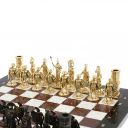 Шахматы подарочные "Спарта" фигуры бронза / мрамор, лемезит