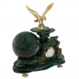 Композиция с шаром и часами "Орел" из змеевика