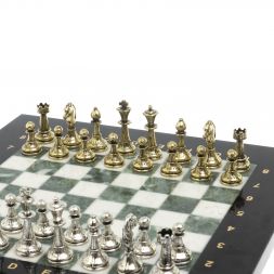 Шахматы турнирные "Стаунтон" из мрамора и змеевика 28х28 см