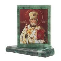 Икона настольная Николай Чудотворец малая змеевик 7,5х6,5х8 см