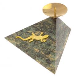 Подсвечник треугольный "Ящерица на горке" змеевик