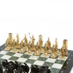 Шахматы из бронзы "Спарта" доска 40 х40 см мрамор / шабровский змеевик