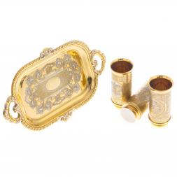 Водочный набор "Герб РФ" 3 стопки на подносе Златоуст