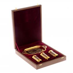 Водочный набор "Герб РФ" 3 стопки на подносе Златоуст