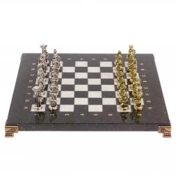 Шахматы "Царь Леонид" доска 28х28 см мрамор змеевик