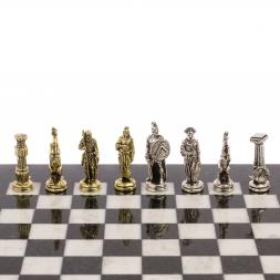 Шахматы "Царь Леонид" доска 28х28 см мрамор змеевик