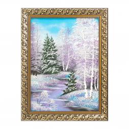 Картина "Зимний пейзаж" багет 36х46 см, каменная крошка