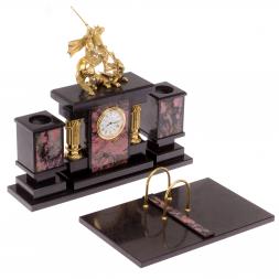 Настольный набор "Георгий Победоносец" камень родонит