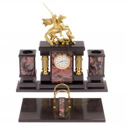 Настольный набор "Георгий Победоносец" камень родонит