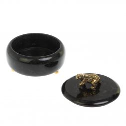 Шкатулка круглая "Медведь" из черного змеевика 15х15х11 см