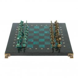 Шахматы "Подвиги Геракла" фигуры бронза / патина 28х28 см из змеевика