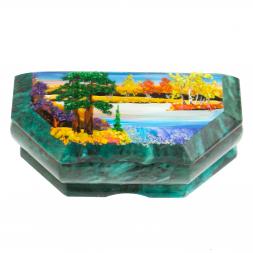 Шкатулка с расписной крышкой Осень 17х7,5х6 см змеевик