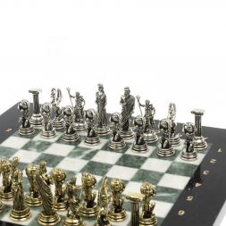 Шахматы настольные "Атлас" из мрамора и змеевика 28х28 см