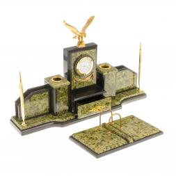 Письменный набор из камня "Горный орел" змеевик