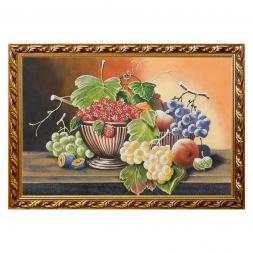 Натюрморт "Фрукты с клубникой в вазе" багет 46х66 см, каменная крошка