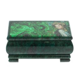 Шкатулка "Хозяйка медной горы. Малахит" из змеевика 16х8х7,5 см