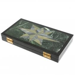 Каменные нарды "Роза ветров" серый мрамор и офиокальцит