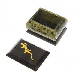 Шкатулка "Ящерица в стразах" из змеевика 7,5х5,5х5,5 см