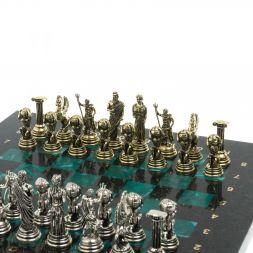 Настольные шахматы "Атлас" из змеевика 28х28 см