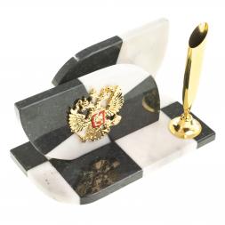 Визитница "Шахматная" с подставкой под ручку камень мрамор, змеевик