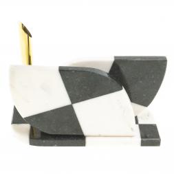 Визитница "Шахматная" с подставкой под ручку камень мрамор, змеевик