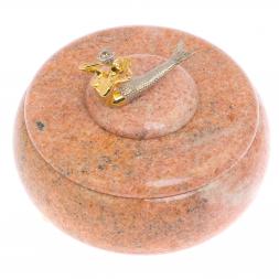 Шкатулка с декором из бронзы "Русалка" камень розовый мрамор