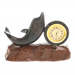 Часы декоративные "Дельфин" из коричневого обсидиана