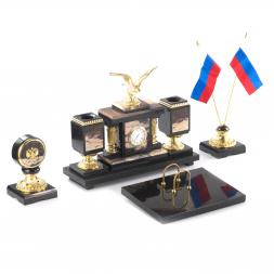 Настольный набор "Парящий орел" из яшмы и бронзы