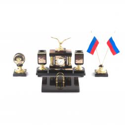 Настольный набор "Парящий орел" из яшмы и бронзы