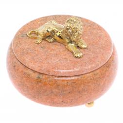 Шкатулка "Лев" бронза розовый мрамор