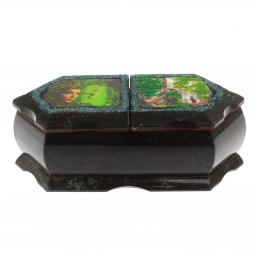 Шкатулка "Хозяйка медной горы / Утро в сосновом лесу" 20х10х7,5 см черный змеевик