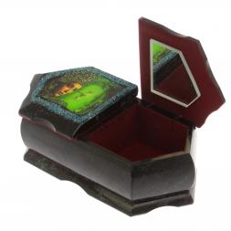 Шкатулка "Хозяйка медной горы / Утро в сосновом лесу" 20х10х7,5 см черный змеевик