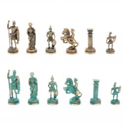 Шахматы "Римские воины" фигуры бронза / патина 28х28 см из мрамора