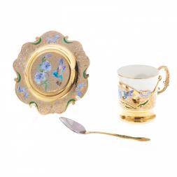 Кофейная пара "Колибри" с рисунком эмалью 80 мл Златоуст