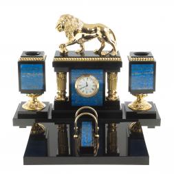 Письменный прибор "Лев с шаром" камень лазурит бронза